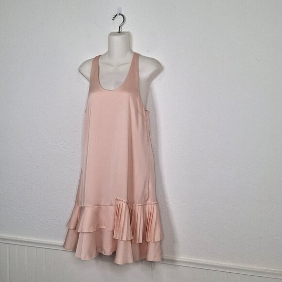 Banana Republic Satin Midi Dress Sz 6 Racerback Tiered Party Cocktail Neutral - Picture 2 of 16